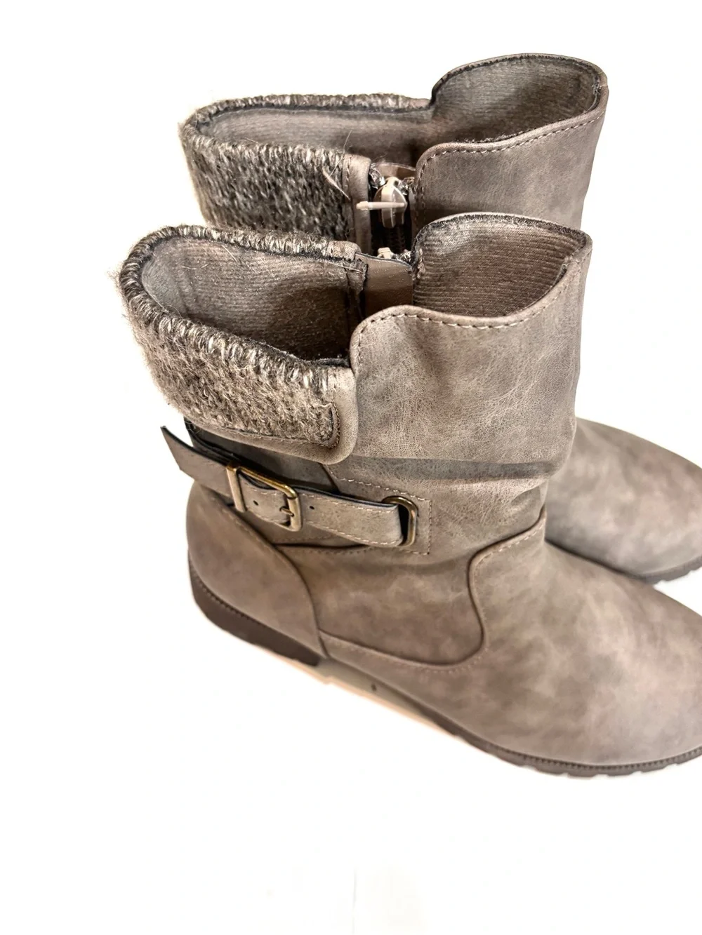 Maurices Gray Knit-Cuff Mid-Calf Boots with Buckle